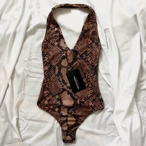 PRETTYLITTLETHING Snakeskin Halter Bodysuit
